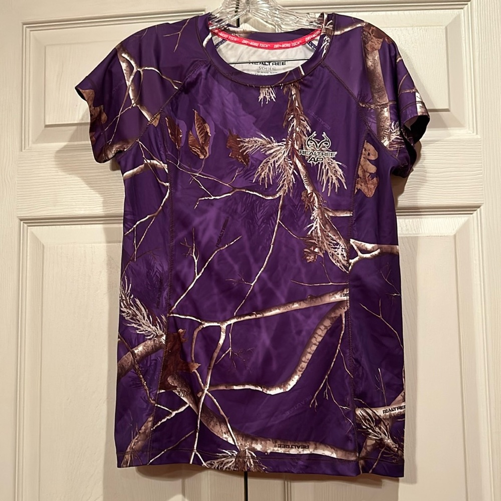 Realtree Small - Dri More, Purple Short Sleeve Camo Top